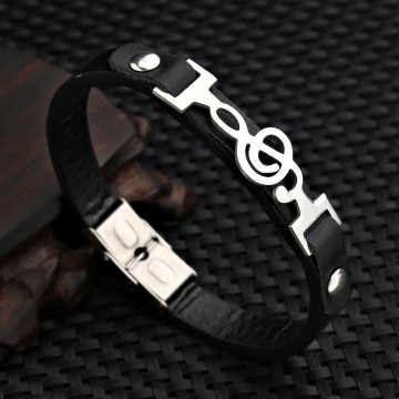 Designer Musical stainless steel Notes Genuine Leather Male Hiphop Hand Bracelets Men  Jewelry32822521895
