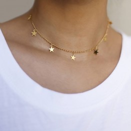 Excellent 7 Gold Star Choker Necklace Jewelry