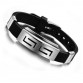 Bold Black Punk Rubber Silicone Stainless Steel Men Bracelets Bangles Jewelry