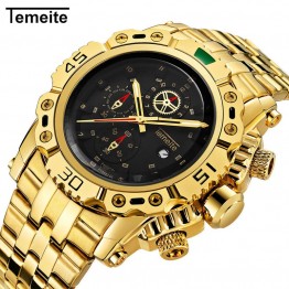 Fabulous Men's Special Business Casual Fashion Gold plated Full stainless steel Quartz Wrist Watch Fashion Gift Jewelry Accessories
