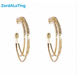 Silver needle golden rhinestone circle hoop Women's earrings Special Fashion Gift Jewelry Accessories