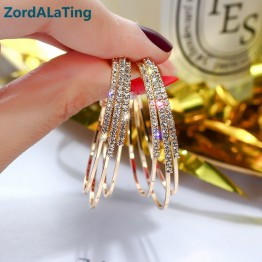 Silver needle golden rhinestone circle hoop Women's earrings Special Fashion Gift Jewelry Accessories