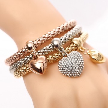 Crystal Heart and Owl Gold/Silver Plated Elephant Anchor Pendants Rhinestone 3pc Set of Women's Charm Bracelets & Bangles Special Fashion Gift Jewelry Accessories