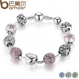 Antique Women's Love and Flower Beads Silver Charm Bracelet & Bangle Special Fashion Gift Jewelry Accessories