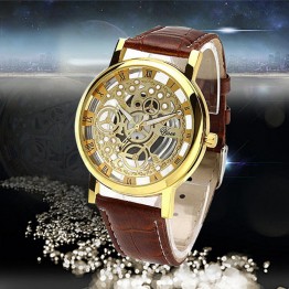 Striking Hollow Gold Colour Quartz Sports  leather Strap Wrist Watch Special Fashion Gift Jewelry Accessories