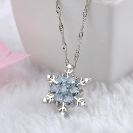 Vintage Women's Blue Crystal Snowflake Zircon Flower Silver Necklaces & Pendants Special Fashion Gift Jewelry Accessories