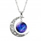 Lovely Glass Galaxy Crescent Choker Pendant Silver Chain Moon Necklace Special Fashion Gift Jewelry Accessories