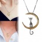Cat Pet Lover Cresent Moon Silver Gold Color Link Chain Pendant Necklace Special Fashion Gift Jewelry Accessories