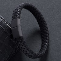 Brave Men's Handmade Braided Leather Stainless Steel Magnetic Clasps Wrist Band Special Fashion Gift Jewelry Accessories