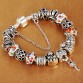 Authentic Silver Plated Women's Crown Beads Key Crystal Heart Bracelet Special Fashion Gift Jewelry Accessories