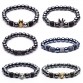 Bold Panther Crown Men's Hematite Stone Bead Gold and Silver Strand Bracelet  and Bangles Special Fashion Gift Jewelry Accessories