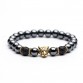 Bold Panther Crown Men's Hematite Stone Bead Gold and Silver Strand Bracelet  and Bangles Special Fashion Gift Jewelry Accessories