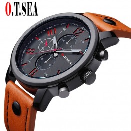 Bold Leather Sports Quartz Wristwatch