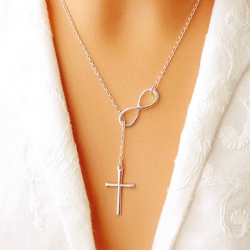 Lovely Chic Infinity Cross Silver Chain Pendant Necklace Special Fashion Gift Jewelry Accessories1000005572748