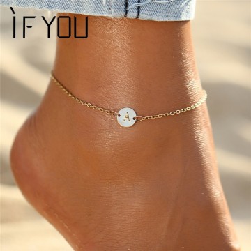 Bohemian Gold plated Coin Letter Anklet Jewelry32879442550