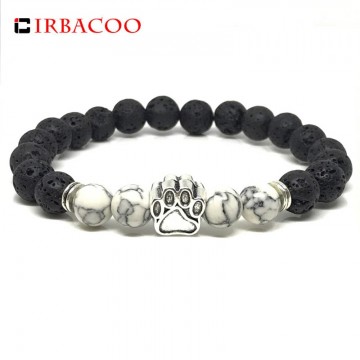 Dog Lovers  Bracelet Paw Pet Charm With White and Black Stone Bead Strand Elastic Bracelet Special Fashion Gift Jewelry Accessories32878989140