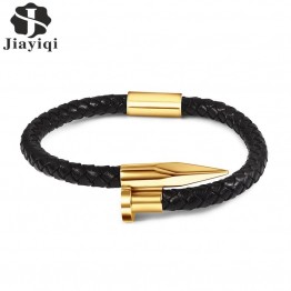 Daring Genuine Braided Leather Gold-Stainless Steel Magnetic Clasp Bracelet Jewelry