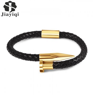 Daring Genuine Braided Leather Gold-Stainless Steel Magnetic Clasp Bracelet Jewelry32873990811