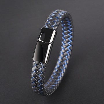 Unique Black Blue Braided Leather Steel Magnetic Clasp Bracelet Special Fashion Gift Jewelry Accessories