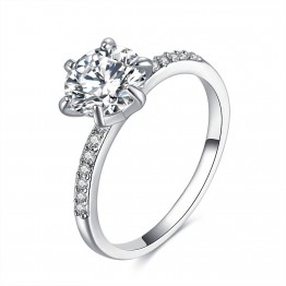 Classic Claws White Cubic Zircon Engagement Ring Jewelry