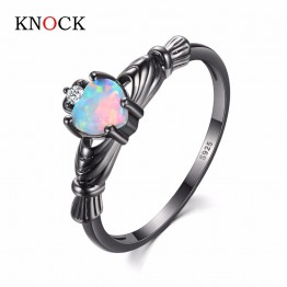 Charming Heart Shape Fire Opal Women's Black  Filled White Ring Special Fashion Gift Jewelry Accessories