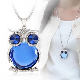 Awesome Rhinestones Crystal Pendant Owl Design Chain Sweater Necklace Special Fashion Gift Jewelry Accessories