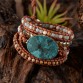 Boho Chic Leather Wrap Beaded Huge Ocean Stone Bracelet Special Fashion Gift Jewelry Accessories