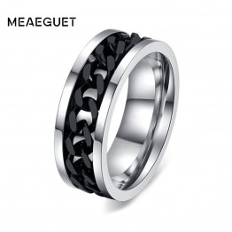 Glamorous Men's Stainless Steel Black Chain Spinner Ring USA Size 6-15 Special Fashion Gift Jewelry Accessories