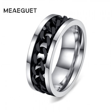 Glamorous Men s Stainless Steel Black Chain Spinner Ring USA Size 6-15 Special Fashion Gift Jewelry Accessories1285048617