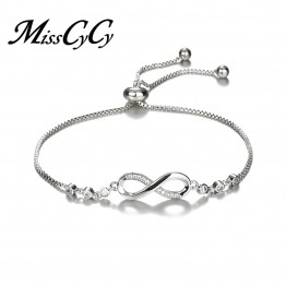 Luxurious Crystal Silver Color Adjustable Infinity Charm Bracelet Special Fashion Gift Jewelry Accessories
