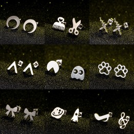 Cute Stainless Steel  Silver plated Minimalist Women and Girls Stud Earrings Special Fashion Gift Jewelry Accessories