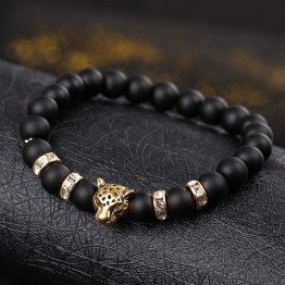Fierce Matte black Onyx Stone Tiger Leopard head Natural stone Beads Bracelet Special Fashion Gift Jewelry Accessories