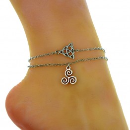 Stylish Antique Silver Celtics Knot Triple Spiral Beach Charm Boho Foot Chain Anklet Bracelet Special Fashion Gift Jewelry Accessories