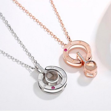 Beautiful Rose Gold Silver Love Memory  Pendant 100 languages I love you Projection Necklace Special Fashion Gift Jewelry Accessories