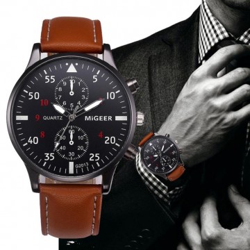 Retro Unique Businessman Leather Quartz Wrist Watch32882406267