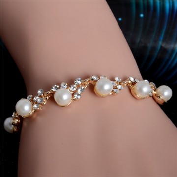 Luxury Gold-plated Cubic Zircon Simulated Pearl Crystal Beads Bracelet Jewelry32549480978