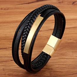 Unique Punk Classic Braided Leather Golden Magnetic Clasp Bracelet Jewelry