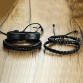Powerful 4pcs/ Set Adjustable Length Bohemian Black Men's Bangle Bracelet Special Fashion Gift Jewelry Accessories
