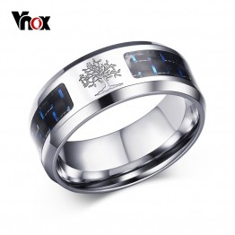 Dazzling Carbon Fiber Engraved Tree Of Life Men's Stainless Steel Ring Special Fashion Gift Jewelry Accessories