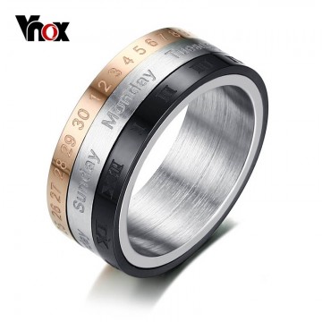 Unique Rotatable 3 Part Roman Numerals Punk Spinner Band with Date Time Calendar Men s Stainless Steel Ring Special Fashion Gift Jewelry Accessories32825283764
