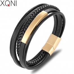 Classic Genuine Leather Men's Hand Charm Multi-layer Magnet Handmade Bracelet Special Fashion Gift Jewelry Accessories