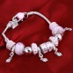 Lovely Pink Crystal Charm Silver Women's Beads Silver Bangle Bracelet Special Fashion Gift Jewelry Accessories