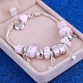 Lovely Pink Crystal Charm Silver Women's Beads Silver Bangle Bracelet Special Fashion Gift Jewelry Accessories