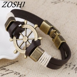 Impressive Cuff Braided Men's Wrap Pirate Genuine Leather Anchor Bangle Bracelet Special Fashion Gift Jewelry Accessories
