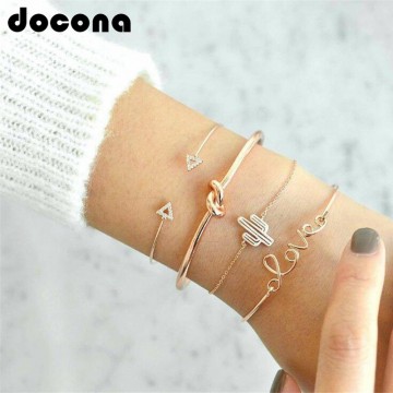 Statement Bohemian Geometric Metal Gold Color Cactus Letter Knot Chain Bracelet Special Fashion Gift Jewelry Accessories